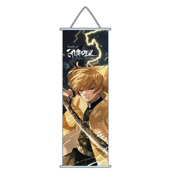 Demon_Slayer_Zenitsu_Agatsuma_Model_2_Anime_Poster_Wall_Scroll_|_Art_Demon_Slaying_Corps_Canvas_Hanging_Paintings_Wall_Art_Decor_For_Home_Dorm_Office_(70_X_25_Cm)