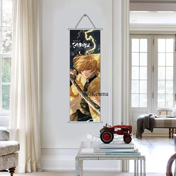 Demon_Slayer_Zenitsu_Agatsuma_Model_2_Anime_Poster_Wall_Scroll_|_Art_Demon_Slaying_Corps_Canvas_Hanging_Paintings_Wall_Art_Decor_For_Home_Dorm_Office_(70_X_25_Cm)
