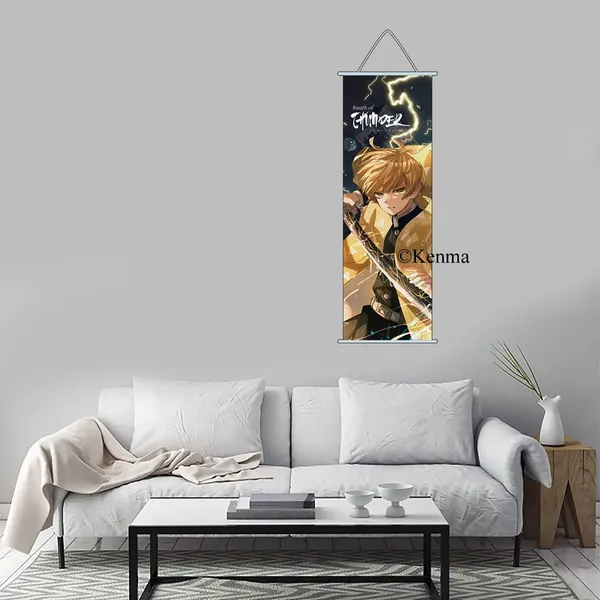 Demon_Slayer_Zenitsu_Agatsuma_Model_2_Anime_Poster_Wall_Scroll_|_Art_Demon_Slaying_Corps_Canvas_Hanging_Paintings_Wall_Art_Decor_For_Home_Dorm_Office_(70_X_25_Cm)