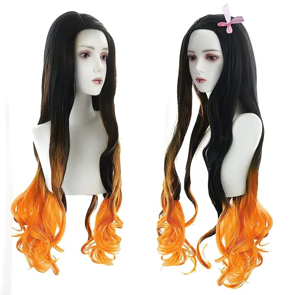Demon_Slayer_Kamado_Nezuko_Orange_Gradient_Black_Hair_Women_Long_Natural_Wavy_Anime_For_Halloween_Cosplay_Show_Synthetic_For_All