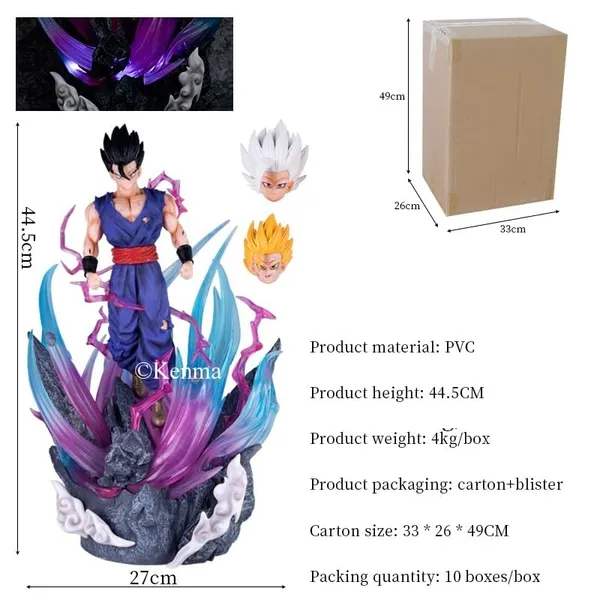 Dbz_Ulimate_Gohan_With_3_Interchangable_Heads_And_Light_Action_Figure_Pvc_Anime_Figurine_Collectible_Model_Toy_(43_Cm)
