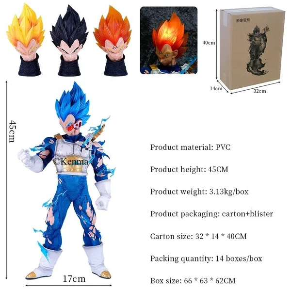 Dbz_Vegeta_With_4_Interchangable_Heads_Battle_Mode_Action_Figure_Pvc_Anime_Figurine_Collectible_Model_Toy_(45_Cm)