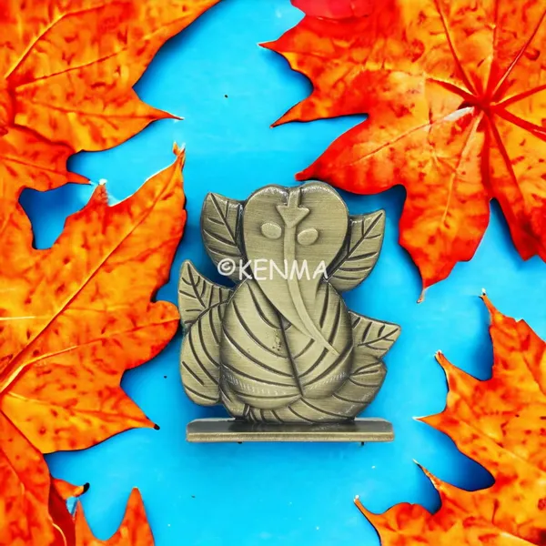 Leaf_Ganesh_Ganpati_Bappa_Murti_Brass_Colour_Idol_Figure_For_Desk_Table_&_Car_Dashboard_Metal_Figure_Accessory_Figurine_Model_1_(6.5_Cm)