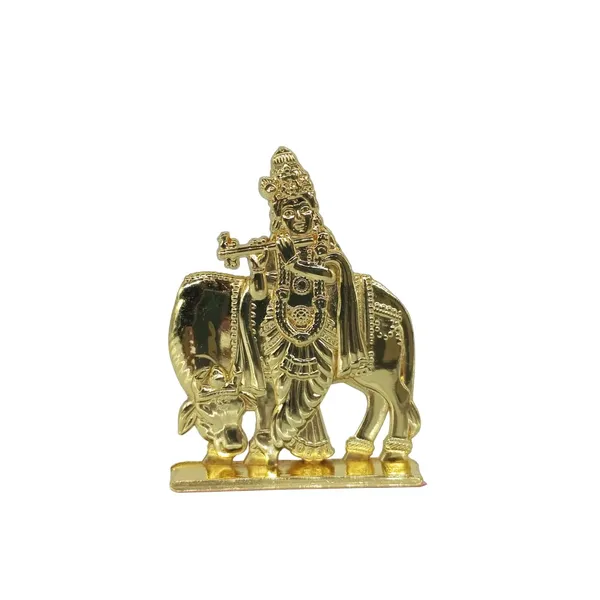 Lord_Krishna_And_Cow_Golden_Murti_Idol_Figure_For_Desk_Table_&_Car_Dashboard_Metal_Figure_(6.5_Cm)