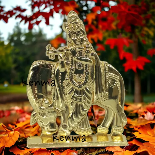Lord_Krishna_And_Cow_Golden_Murti_Idol_Figure_For_Desk_Table_&_Car_Dashboard_Metal_Figure_(6.5_Cm)