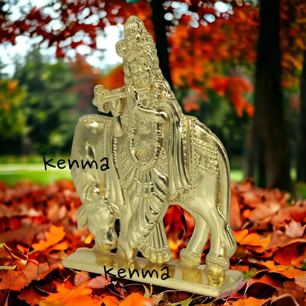 Lord_Krishna_And_Cow_Golden_Murti_Idol_Figure_For_Desk_Table_&_Car_Dashboard_Metal_Figure_(6.5_Cm)