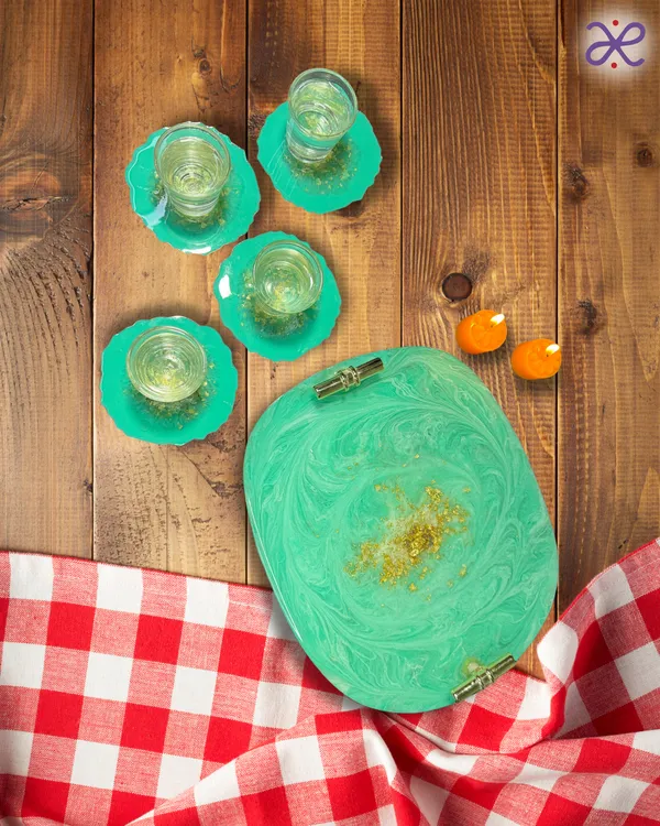 Green_Swirl_Tray_And_Coaster_Set_4_pc