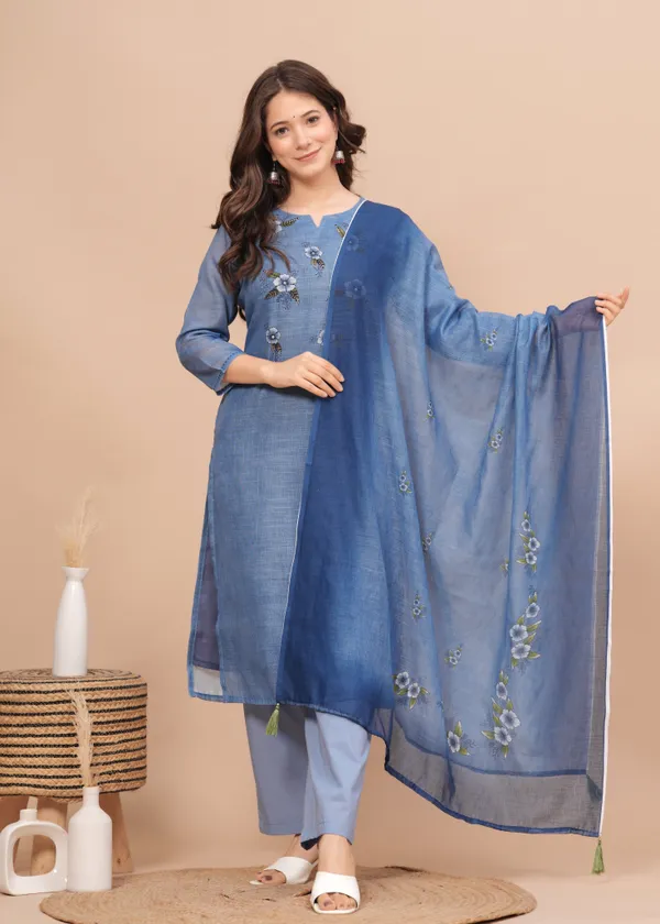 Blue_Linen_Kurta_Set_For_Women