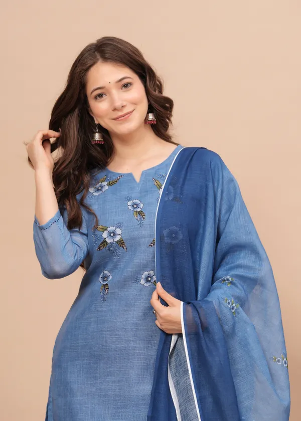 Blue_Linen_Kurta_Set_For_Women