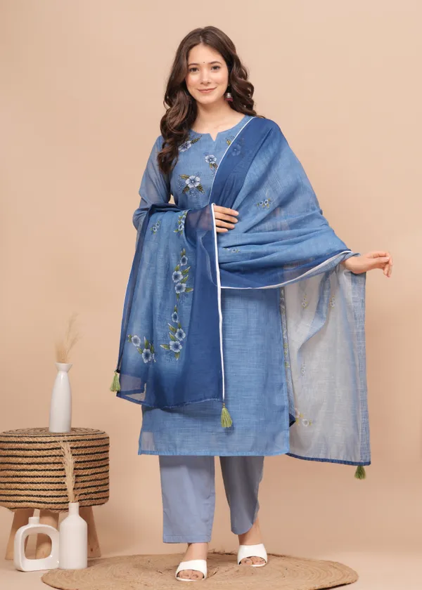 Blue_Linen_Kurta_Set_For_Women