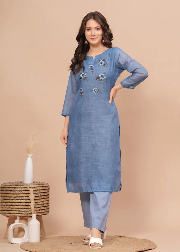 Blue_Linen_Kurta_Set_For_Women