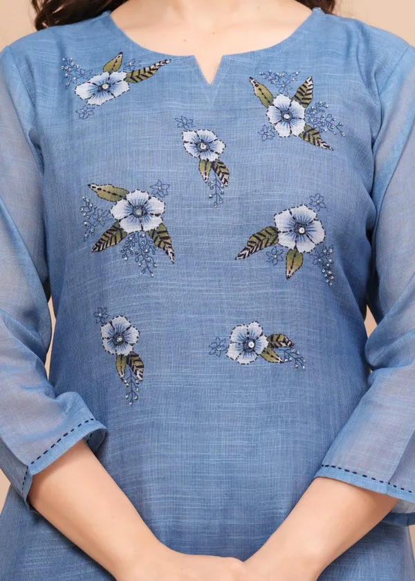 Blue_Linen_Kurta_Set_For_Women