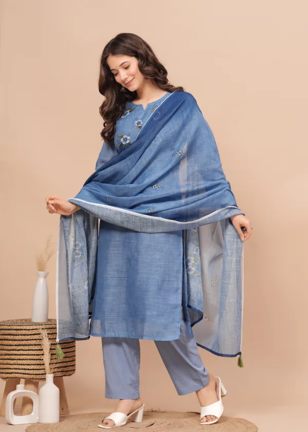 Blue_Linen_Kurta_Set_For_Women