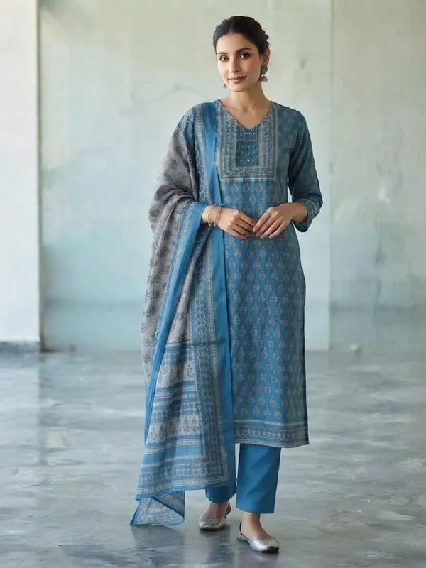 Women_Floral_Printed_Pure_Kota_Doriya_Kurta_with_Trousers_&_Dupatta_Set