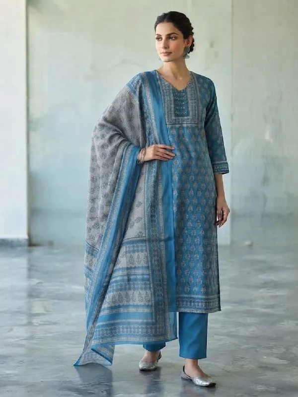 Women_Floral_Printed_Pure_Kota_Doriya_Kurta_with_Trousers_&_Dupatta_Set