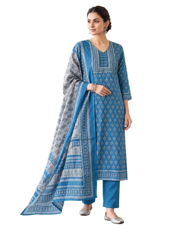 Women_Floral_Printed_Pure_Kota_Doriya_Kurta_with_Trousers_&_Dupatta_Set