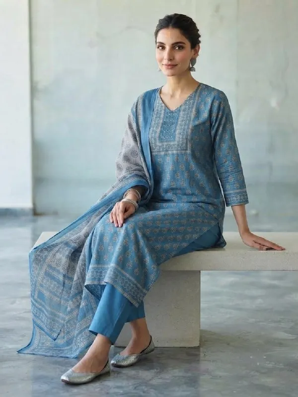 Women_Floral_Printed_Pure_Kota_Doriya_Kurta_with_Trousers_&_Dupatta_Set
