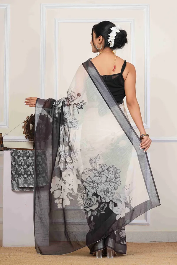 Stylish_Lotus_Floral_Printed_Saree_with_Solid_Border
