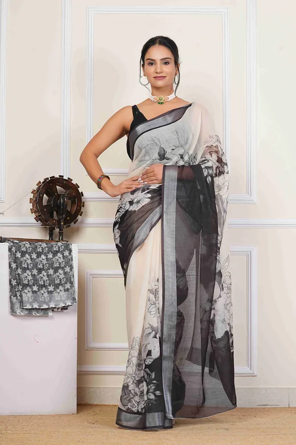 Stylish_Lotus_Floral_Printed_Saree_with_Solid_Border