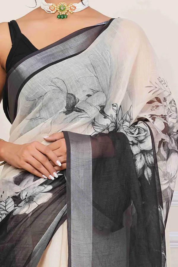Stylish_Lotus_Floral_Printed_Saree_with_Solid_Border