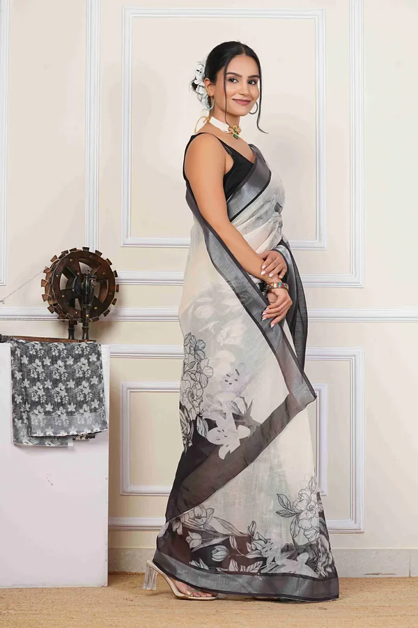 Stylish_Lotus_Floral_Printed_Saree_with_Solid_Border