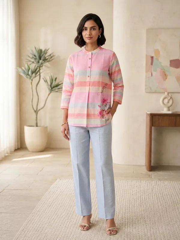 Floral_Printed_Multicolour_Mandarin_Collar_Tunic