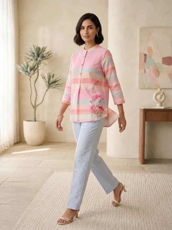 Floral_Printed_Multicolour_Mandarin_Collar_Tunic