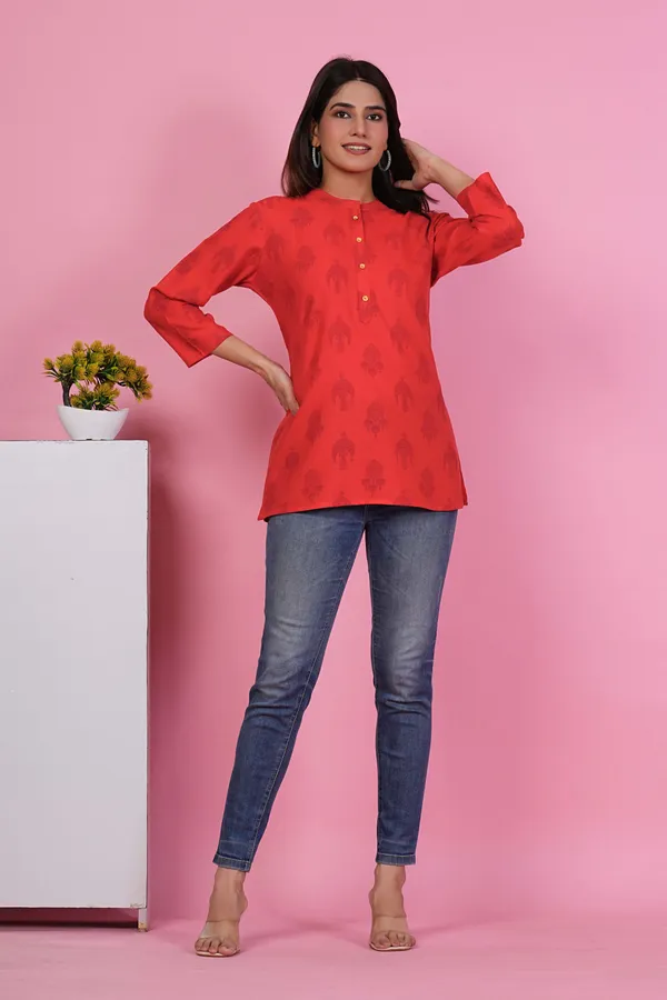 Block_Printed_Three-Quarter_Sleeves_Comfortable_Fit_Casual_Tunic_for_Women