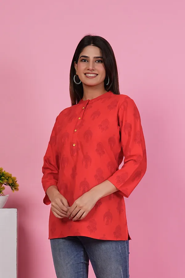Block_Printed_Three-Quarter_Sleeves_Comfortable_Fit_Casual_Tunic_for_Women