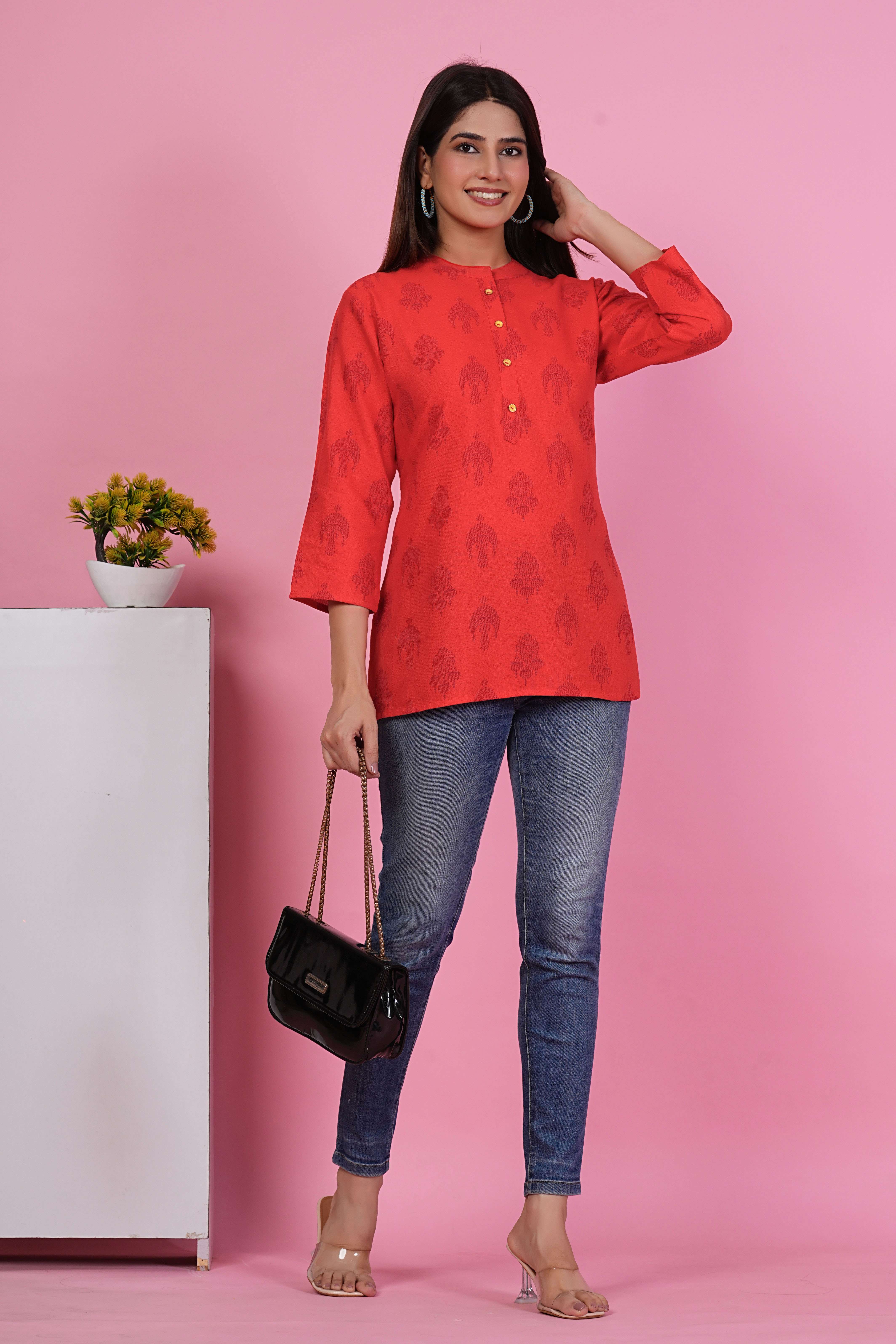 Block_Printed_Three-Quarter_Sleeves_Comfortable_Fit_Casual_Tunic_for_Women