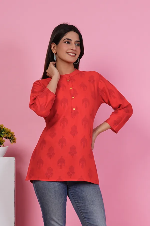 Block_Printed_Three-Quarter_Sleeves_Comfortable_Fit_Casual_Tunic_for_Women