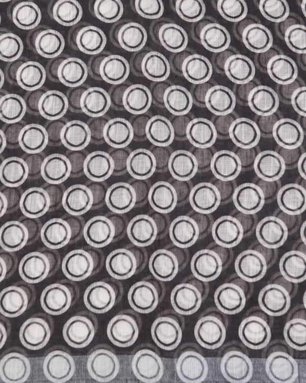 White_&_Black_Ball_Print_Linen_Blend_Saree_for_Women
