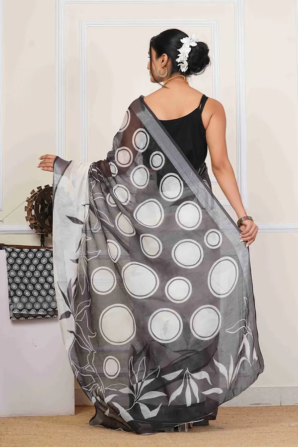 White_&_Black_Ball_Print_Linen_Blend_Saree_for_Women