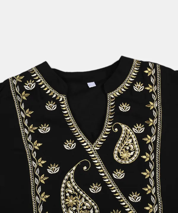 Black_Rayon_Gold_Embroidery_&_Floral__Kurtas__For_Women
