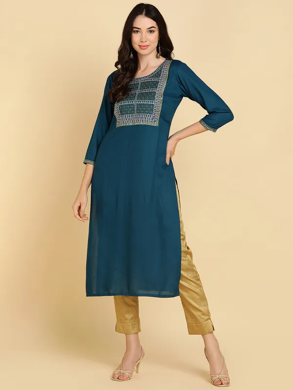 Teal_Blue_Rayon_Kurta_For_Women