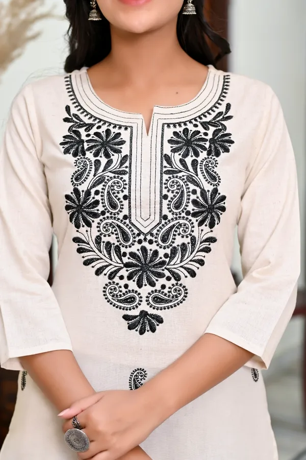 Off_White_Floral_Embroidered_Pure_Cotton_Straight_Kurta_For_Women