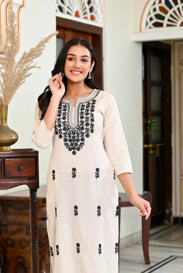 Off_White_Floral_Embroidered_Pure_Cotton_Straight_Kurta_For_Women