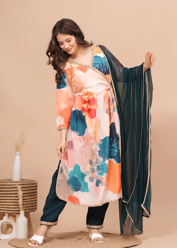 Peach_Printed_Muslin_Kurta_Set_For_Women