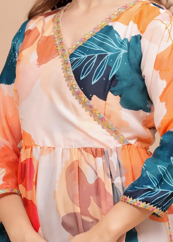 Peach_Printed_Muslin_Kurta_Set_For_Women