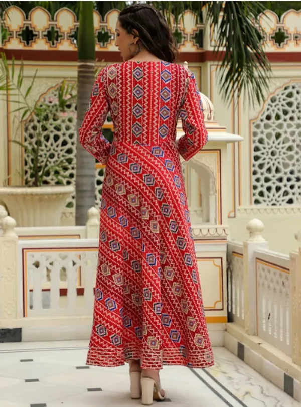 Red_Printed_Silk_Gota_Patti_Dress_For_Women