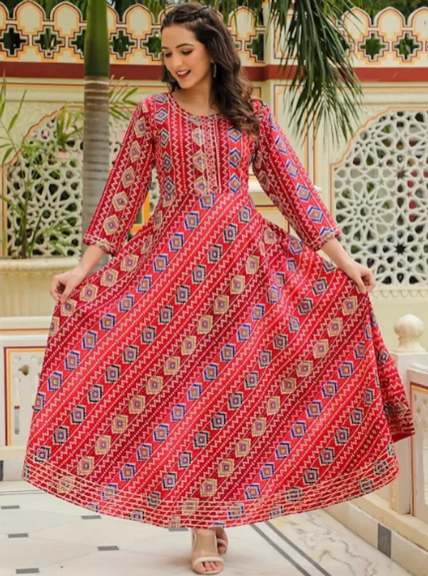 Red_Printed_Silk_Gota_Patti_Dress_For_Women