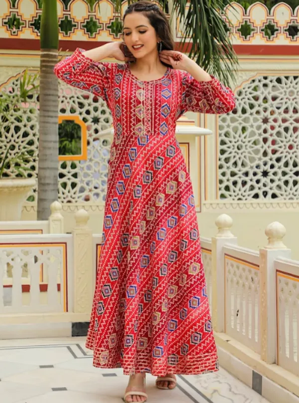 Red_Printed_Silk_Gota_Patti_Dress_For_Women