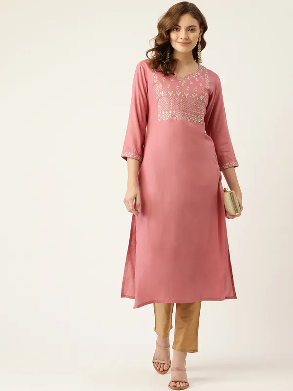 Pink_Embroidered_Rayon_Kurta_For_Women