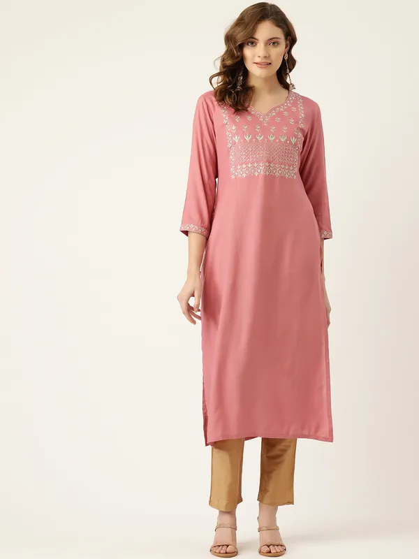 Pink_Embroidered_Rayon_Kurta_For_Women