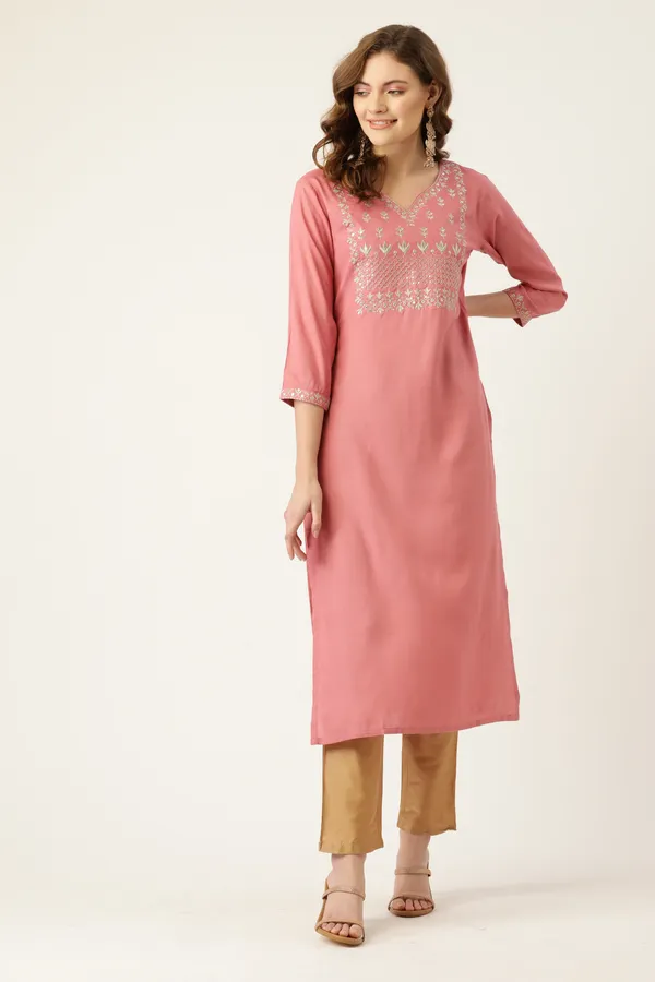 Pink_Embroidered_Rayon_Kurta_For_Women