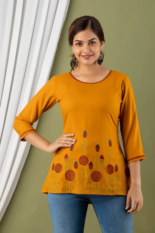 Yellow_Rayon_Regular_Fit_Tops_&_Tunics_For_Women