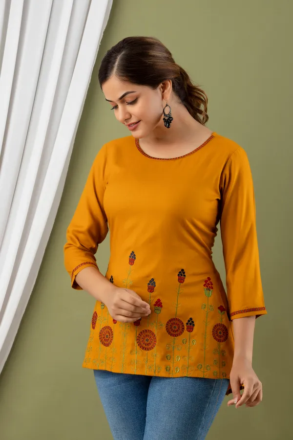 Yellow_Rayon_Regular_Fit_Tops_&_Tunics_For_Women