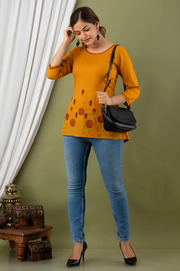 Yellow_Rayon_Regular_Fit_Tops_&_Tunics_For_Women