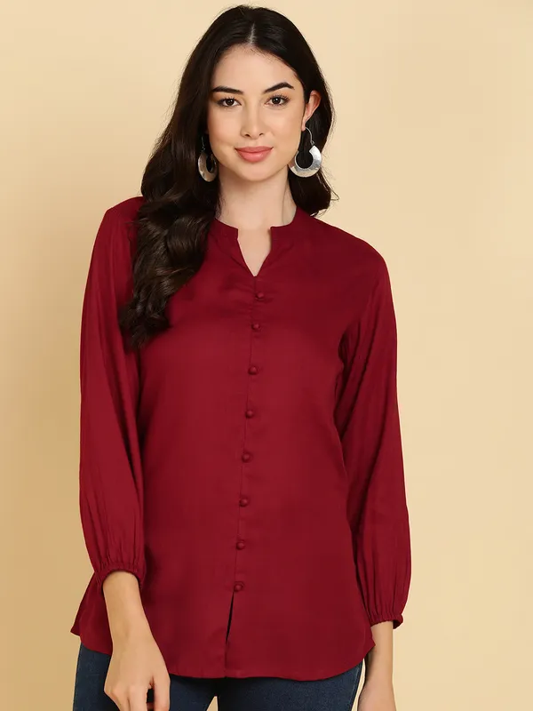 Maroon_Rayon_Regular_Fit_Tops_&_Tunics_For_Women
