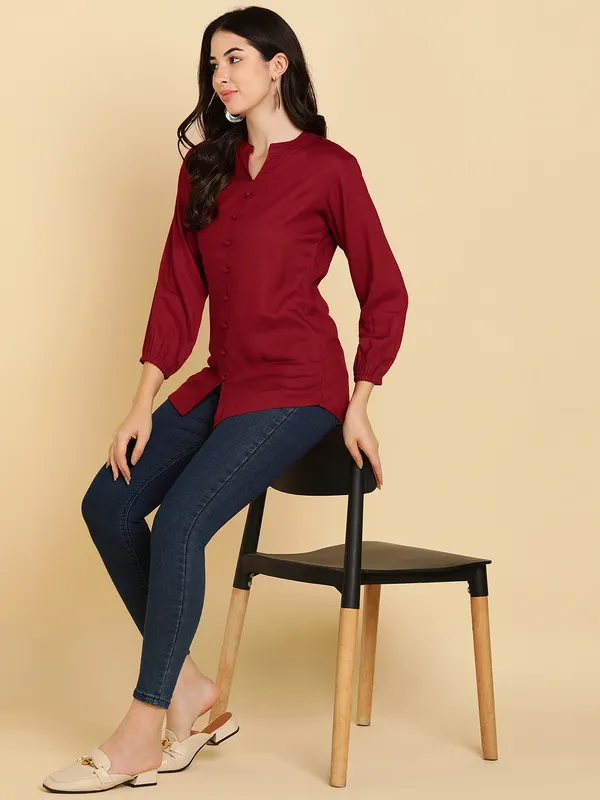 Maroon_Rayon_Regular_Fit_Tops_&_Tunics_For_Women